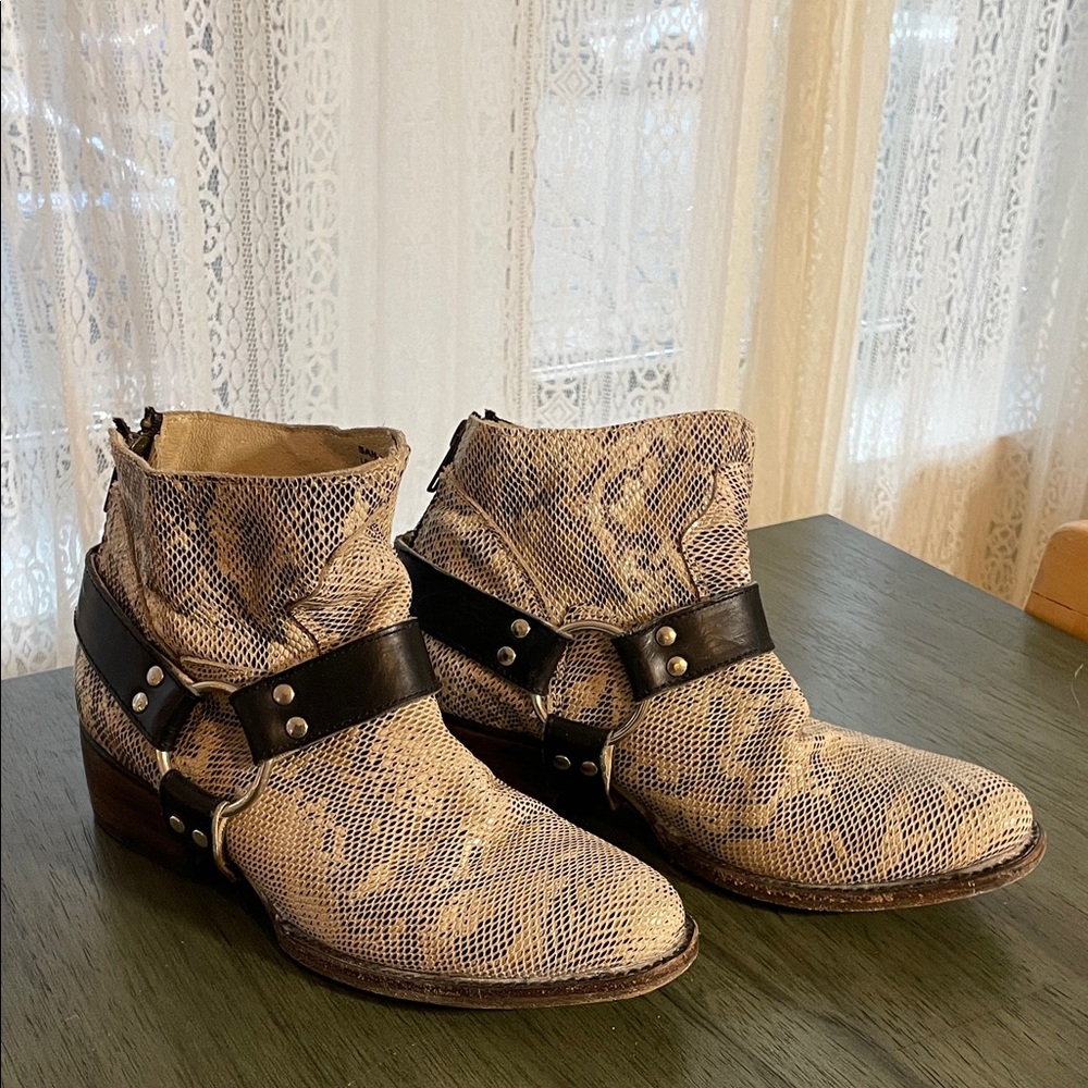 Freebird Snakeskin Boots with Black Straps